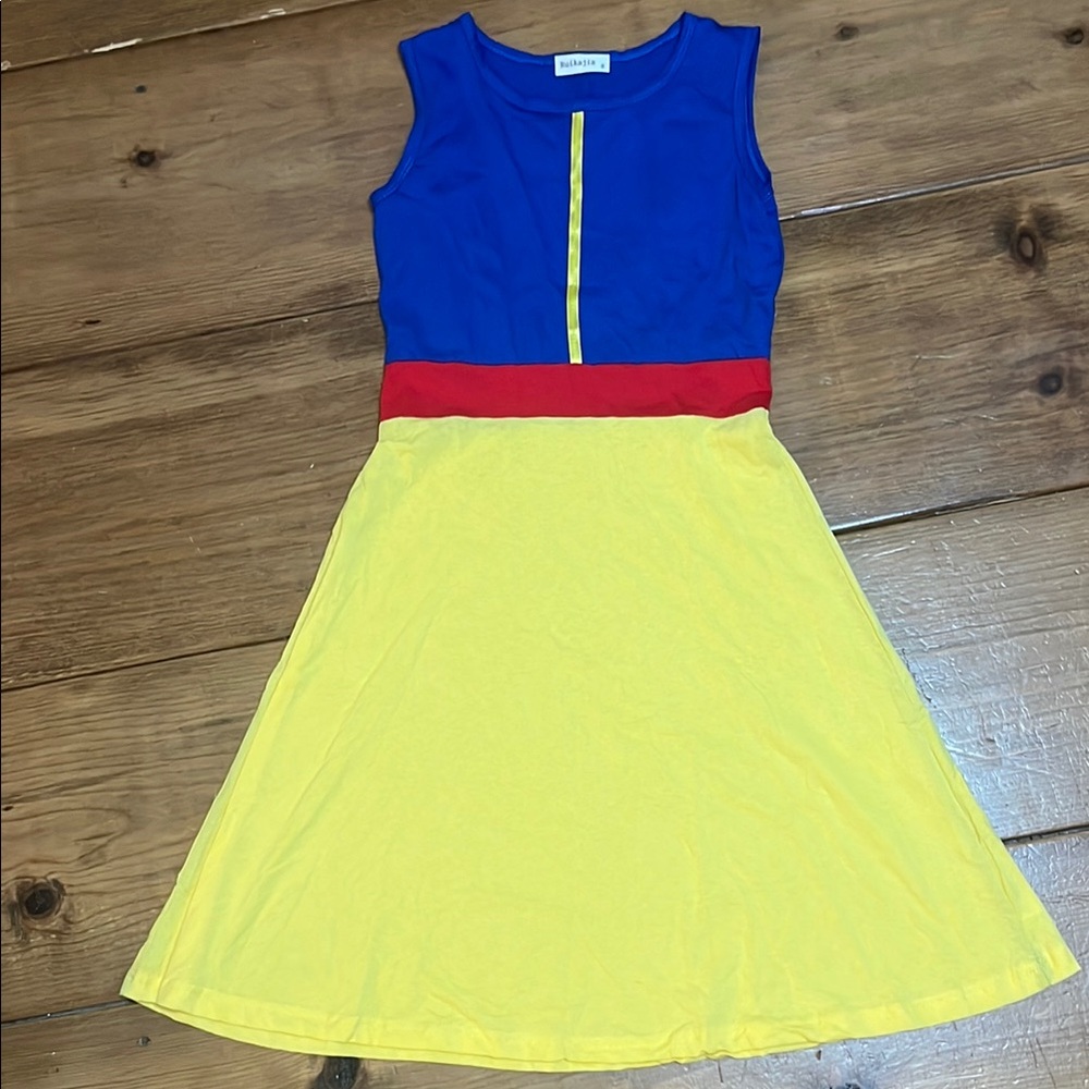 Y2K Style Blue, Red, Yellow Cotton Sleeveless Crew Neck A-Line Dress